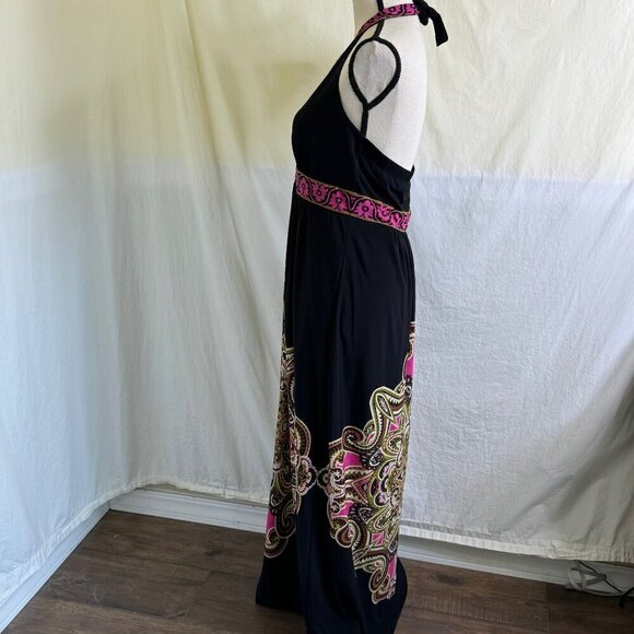 Ronni Nicole Oh So Slim Printed Black Halter Maxi Dress Size 10  * - Picture 3 of 8